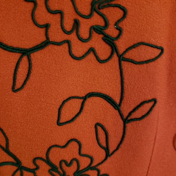 Bright Red with Black Floral Vintage Wool Coat - Picture 4 of 7